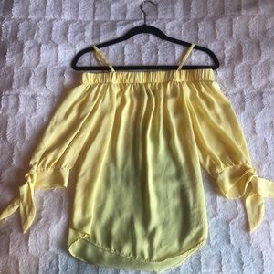 A. Byer Tops - Yellow nylon sheer off the shoulder blouse A. Byer Tops - Yellow nylon sheer off the shoulder blouse